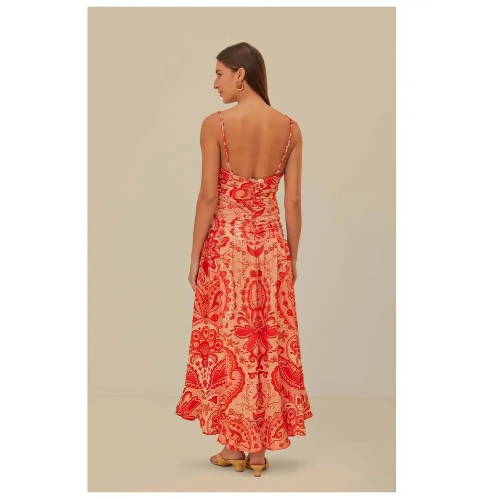 Farm Rio Red Jaipur Crossover Maxi Dress Size Small - Picture 3 of 15
